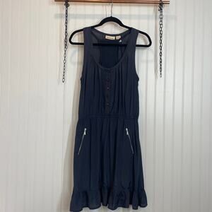 DKNY JEANS Women’s Navy Scoop Neck Sleeveless Ruffle Mini Dress Size XS
